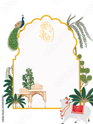 Traditional Indian Wedding Invitation Template with Mandala Art