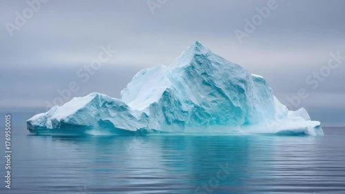 Wallpaper Mural A blue iceberg floats on calm water under a cloudy gray sky. Torontodigital.ca