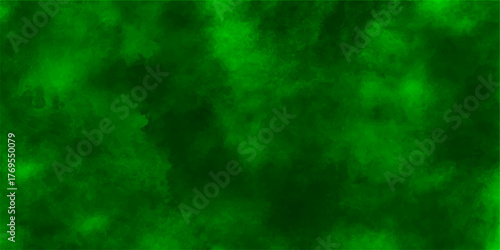 Abstract green background with particles and a smoke texture creates a bright glow like a cosmic galaxy illustration