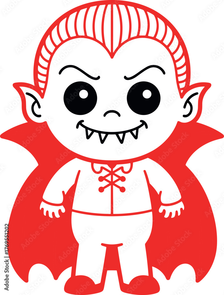 Fototapeta premium Cute Cartoon Vampire Character with Red Cape Kawaii Halloween Design