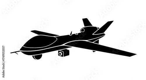 Black and White Silhouette of Surveillance Drone with Deployed Landing Gear
