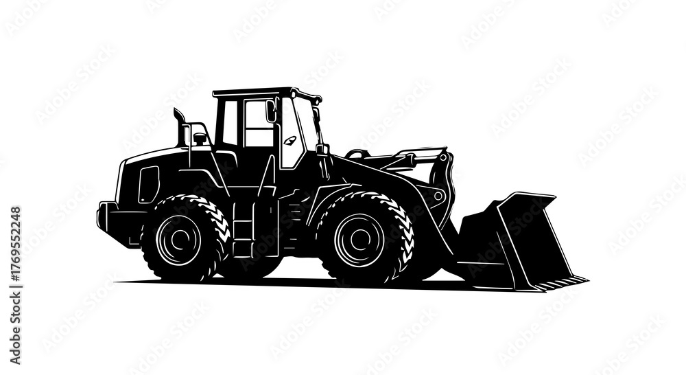 Naklejka premium Silhouette of Front-End Loader with Elevated Scoop Bucket on a Transparent Background