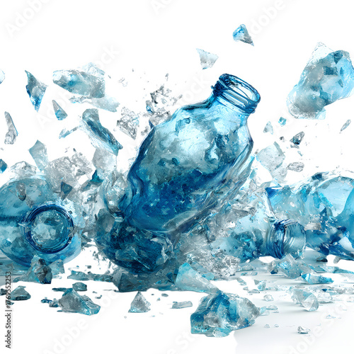 Shattered Water Bottles Frozen Moment of Destruct