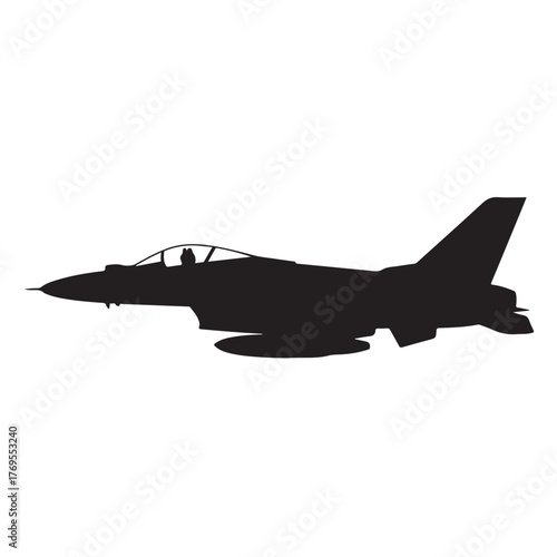 Silhouette of a modern military jet fighter, a symbol of air power and technological advancement isolated on white background