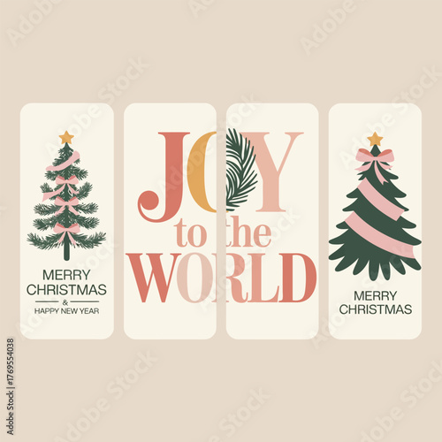 Festive Greetings: Artistic Christmas cards with joyous sentiments adorn, with illustrated trees. 