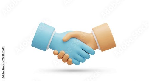 Illustration of two hands shaking in a gesture of agreement or partnership against a clean white background.