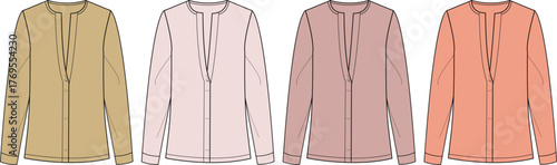 Elegant Collection of Women's Long-Sleeved Blouses in Neutral and Pastel Colors for Versatile Style