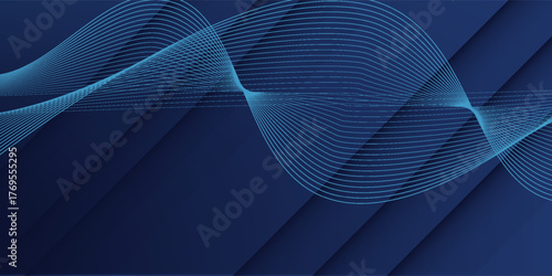 3D abstract background with paper cut shapes. Vector design layout for business presentations, flyers, posters and invitations. Blue carving art with line stripes modern shiny element