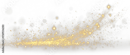 Radiant golden dust trails across a transparent surface with shimmering highlights. Perfect for overlays, festive text effects, or magical scenes. Adds rich brilliance. PNG