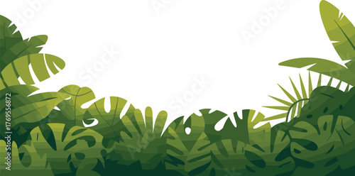 Dark Green Tropical Jungle Foliage and Monstera Leaves Frame Background