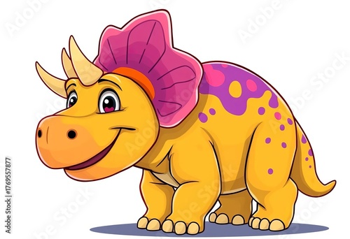 Smiling cartoon Triceratops with vibrant colors and friendly expression, wildlife, cartoon