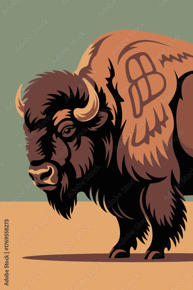 Fototapeta premium Flat Design Bison Illustration with Brand Mark