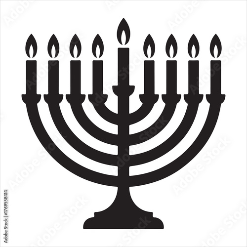 Black Silhouette of a Menorah with Nine Candles Lit