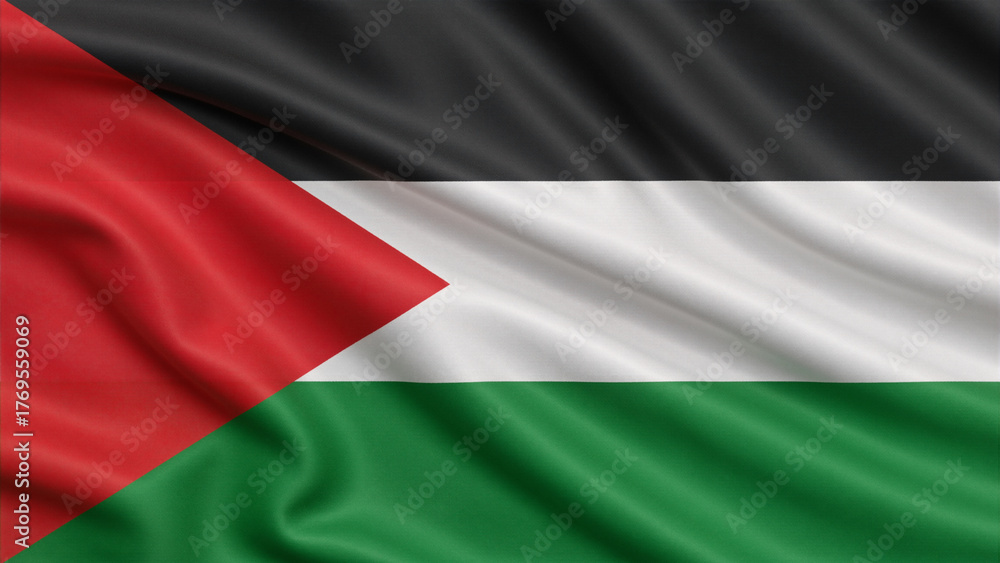 Obraz premium Vibrant close-up texture of the waving national flag of Palestine with its colors