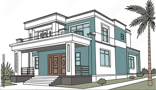 Modern Residence in Harmony: An elegant modern residence stands majestically, with a minimalist design and serene color palette.