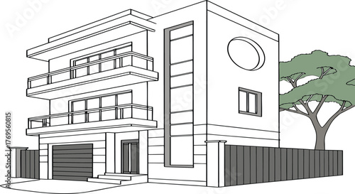 Architectural Elegance: A minimalist illustration of a modern edifice, embodying sleek lines and contemporary design, showcasing the essence of sophisticated living.