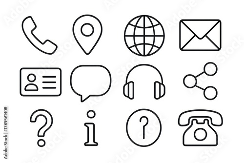 Minimalist Outline Communication Icon Set of Contact Information Element