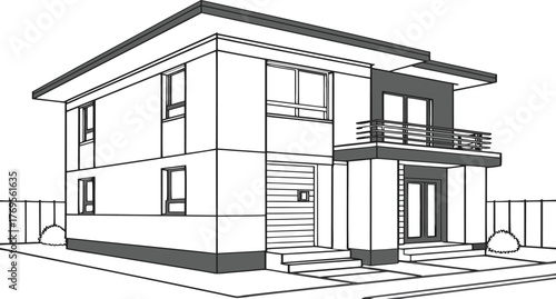 Modern Architectural Blueprint: A detailed sketch of a contemporary residence showcasing clean lines and innovative design, embodying the essence of modern living and architectural excellence.