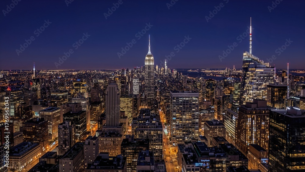 Fototapeta premium City west side at night with urban cityscape panorama view.