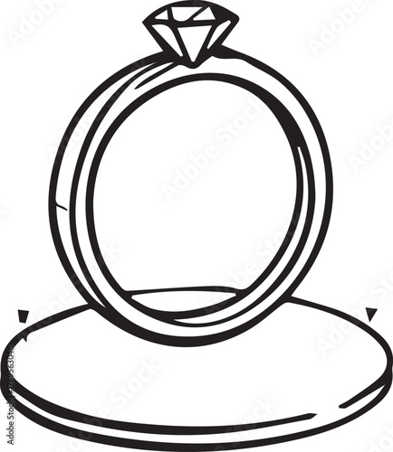 Diamond ring silhouette — black and white illustration of upright ring on circular base with arrows indicating rotation or motion