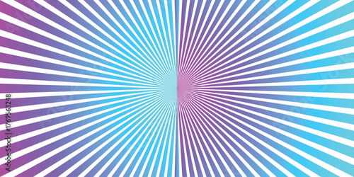 Dynamic radial background with alternating purple and cyan gradient stripes radiating outwards from a central point on a white backdrop