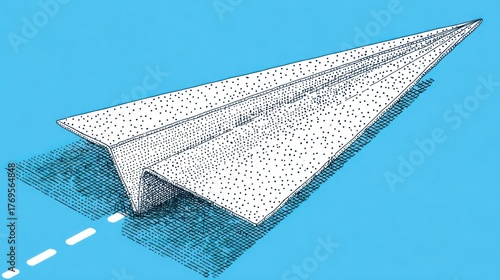 Paper airplane illustration against a blue background with dotted path