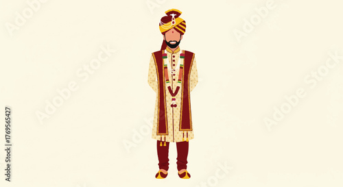 indian groom in traditional wedding attire illustration