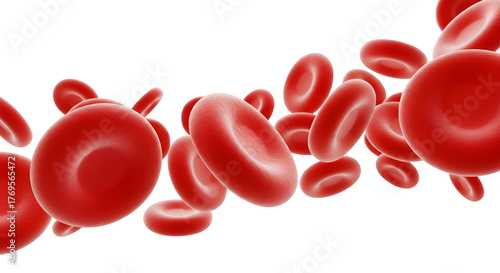 3d render of red blood cells flowing, medical concept isolated on transparent background