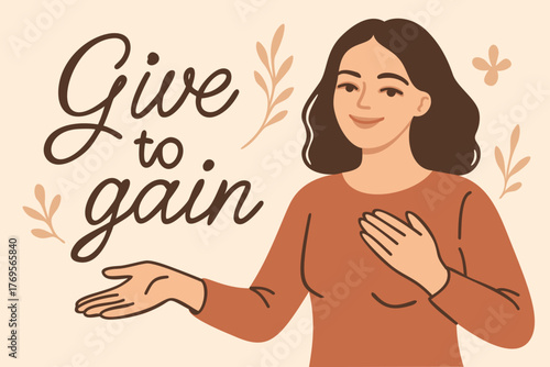 Give to gain. Happy International Women's Day. Vector illustration with lettering
