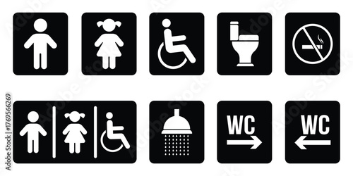 WC icon set. Washroom and restroom door signs for men, women, disabled icon. vector illustrator.