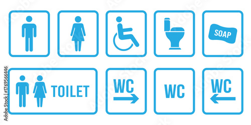 Restroom Sign Icon Set, Male, Female, Unisex, Wheelchair Accessible, Bathroom icon vector illustrator.