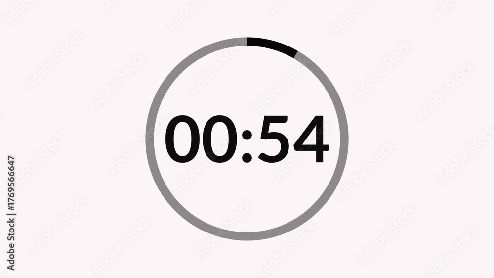 one minute countdown timer animation from 60 second to 0 second on transparent background, 1 minute countdown timer,countdown video with alpha channel.
