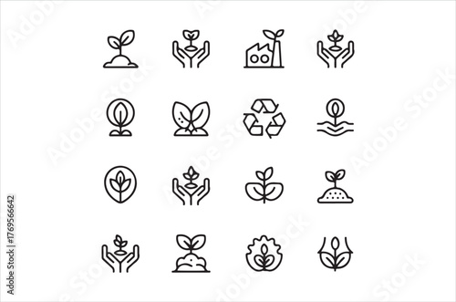 Collection of delicate line art icons representing nature and environmental concepts