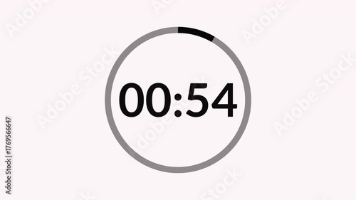 one minute countdown timer animation from 60 second to 0 second on transparent background, 1 minute countdown timer,countdown video with alpha channel.