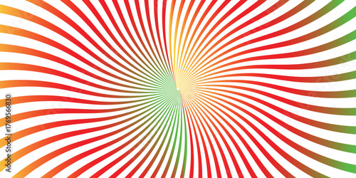 Swirling abstract background with a vibrant gradient of red, orange, yellow, and green stripes twisting outwards from a central bright yellow point