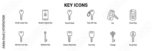 Key Icons Collection in Grid Format