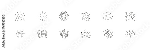 Festive Celebration Icons Set in Line Art Style