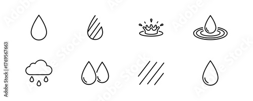 Water minimalist line icons set