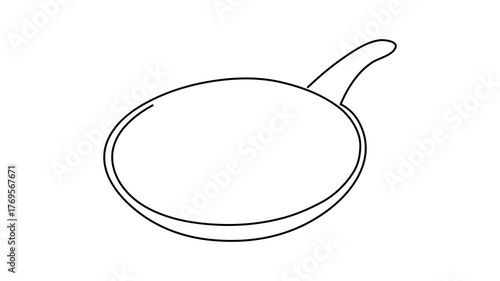 Frying pan one line art animation, hand-drawn kitchenware continuous drawing contour motion. Teflon non-stick cookware, cooking utensils food preparation home-cooked cuisine outline 4k self-drawing