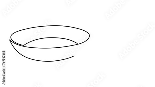 Frying pan one line art animation, hand-drawn kitchenware continuous drawing contour motion. Teflon non-stick cookware, cooking utensils food preparation home-cooked cuisine outline 4k self-drawing