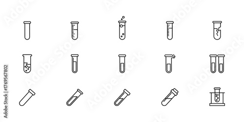 Laboratory test tube icons set in line art style