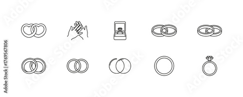 Marriage and Engagement Line Icon Set