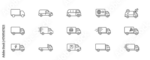 Delivery vehicles line icons set in minimalist style