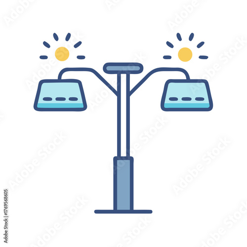 Solar balance scale with panels representing fairness and renewable energy
