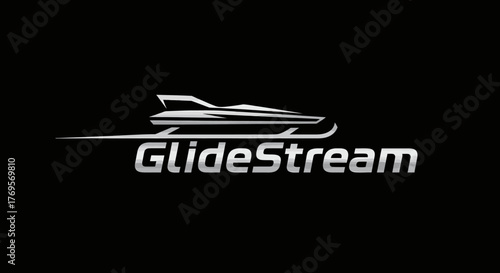 GlideStream Logo Featuring a Sleek Boat Design on a Black Background.