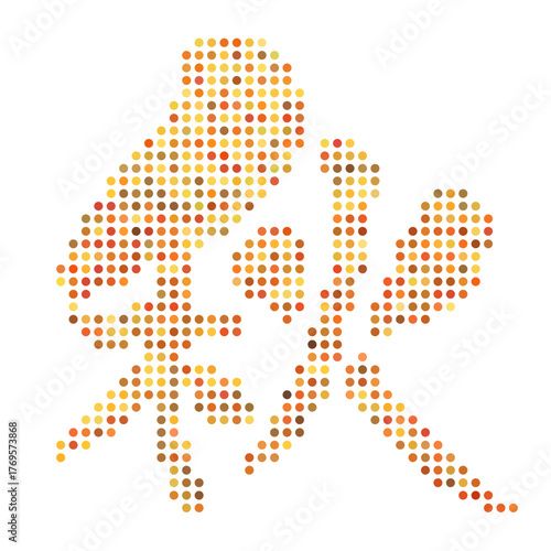 ランダムな秋色のドットを並べて表現した、筆文字風の秋の漢字