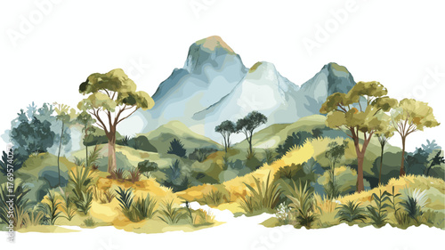 El Cajas National Park. El Cajas National Park hand drawn watercolor illustration