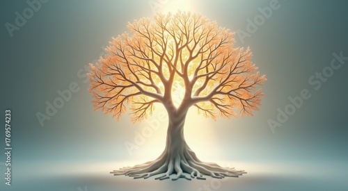 Tree with a sun shining through the branches genealogy tree illustration