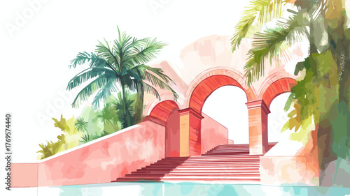 Lapa Arches and Selaron Steps. Lapa Arches and Selaron Steps hand drawn watercolor illustration