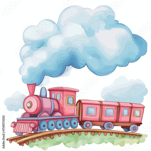 Train to the Clouds. Train to the Clouds hand drawn watercolor illustration